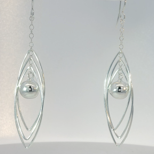 Sterling Silver Triple Oval Dangle Earrings with Spherical Accent
