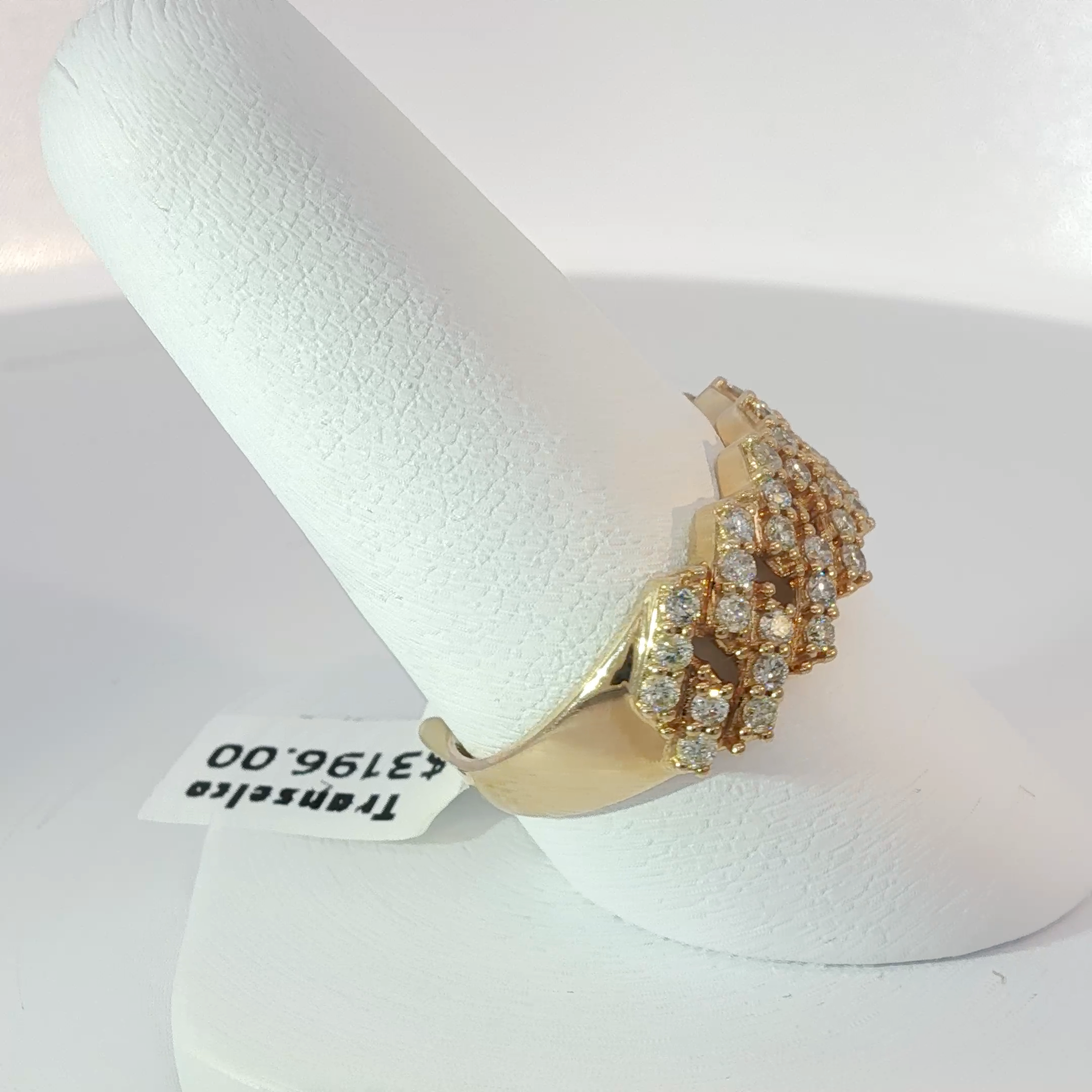 Yellow Gold CubanLink Ring with Round Diamonds