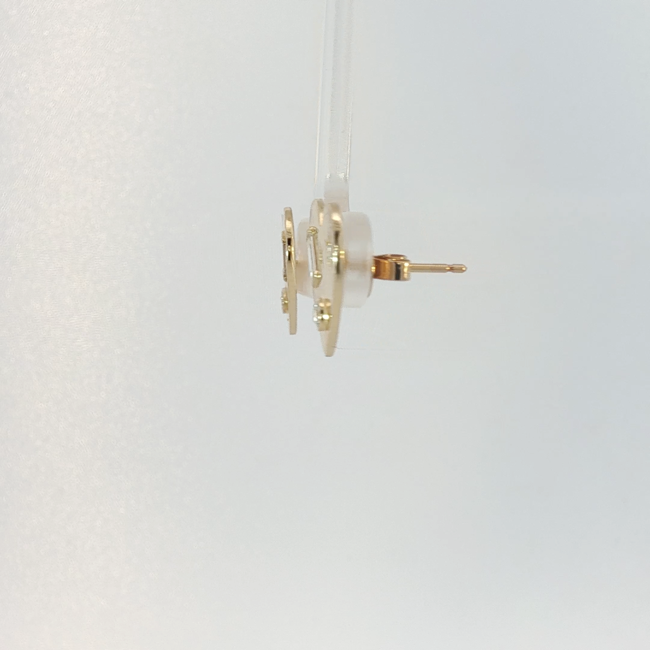 Yellow Gold Heart Stud Earrings with Round Brilliant Diamond