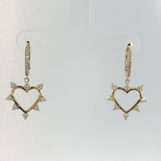 Yellow Gold Diamond Heart Dangle Earrings