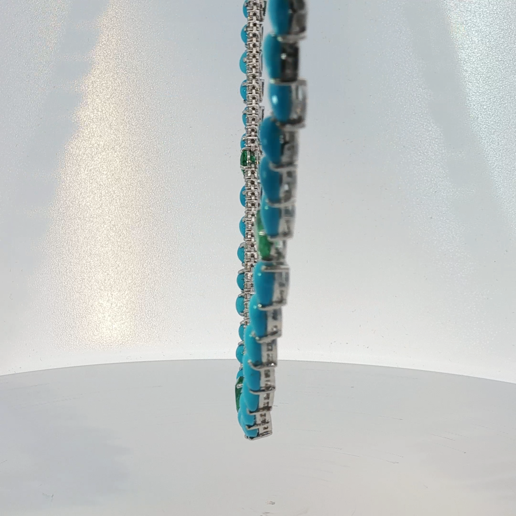Diamond and Turquoise Charm Necklace in White Gold