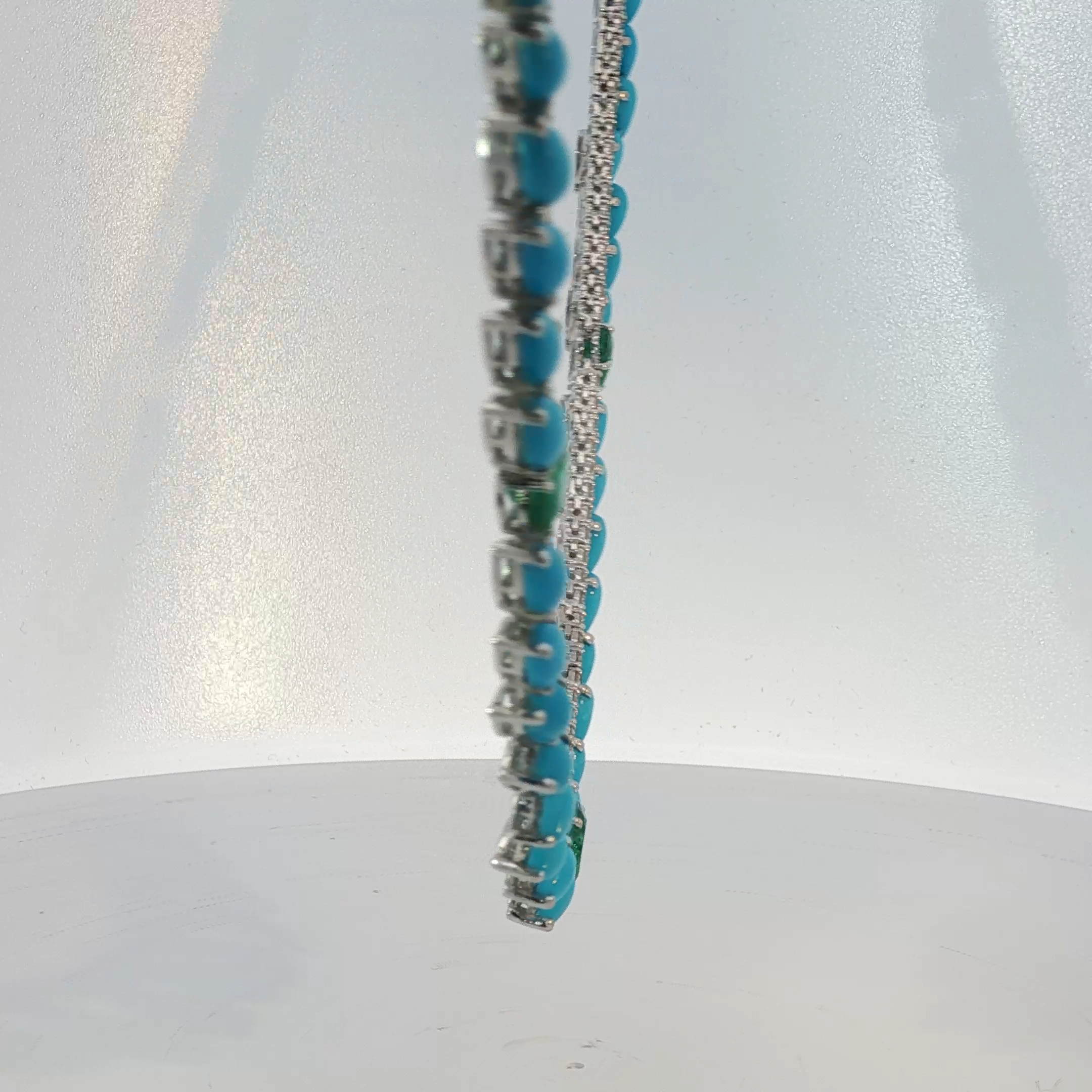 Diamond and Turquoise Charm Necklace in White Gold