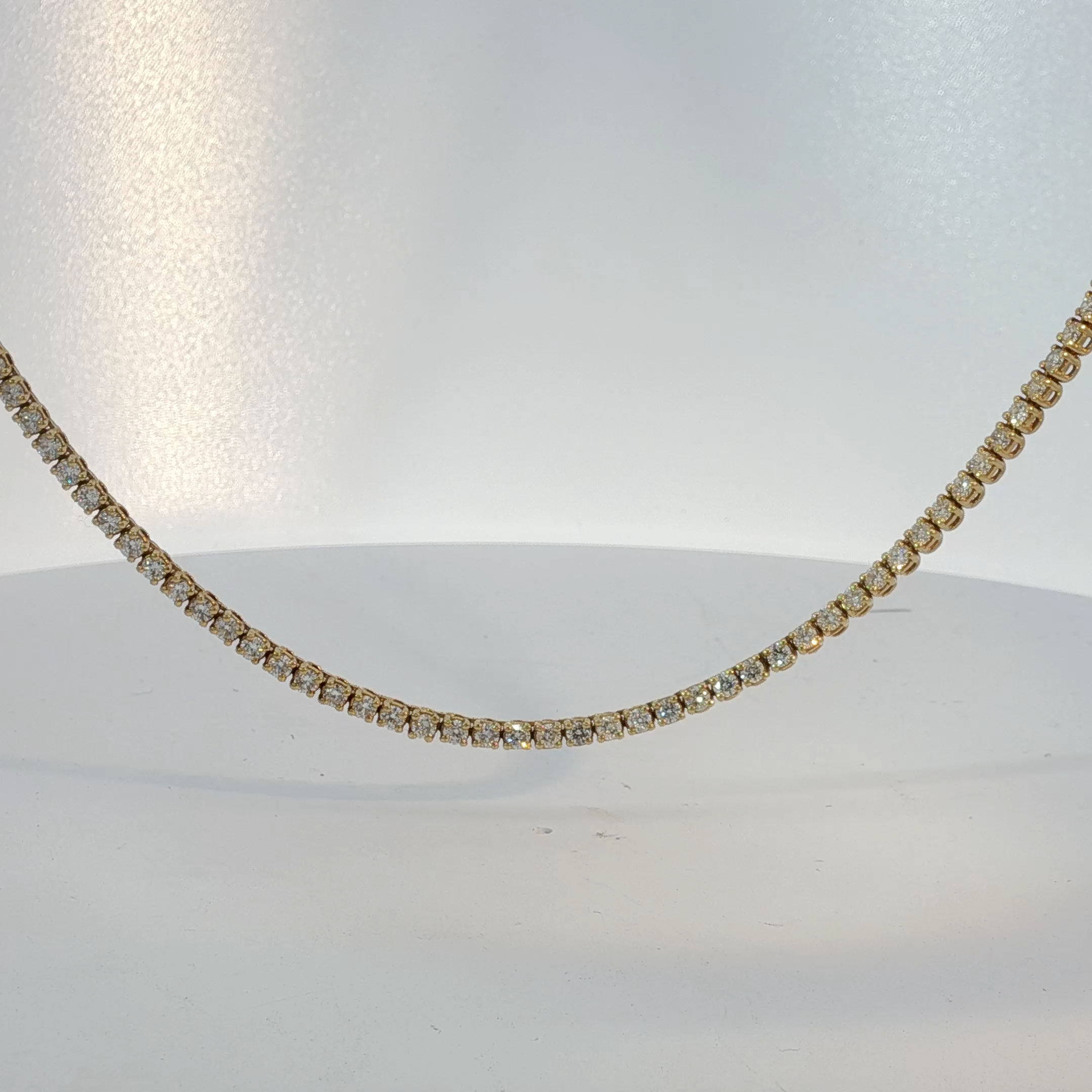 Yellow Gold Diamond Tennis Necklace with Round Diamonds