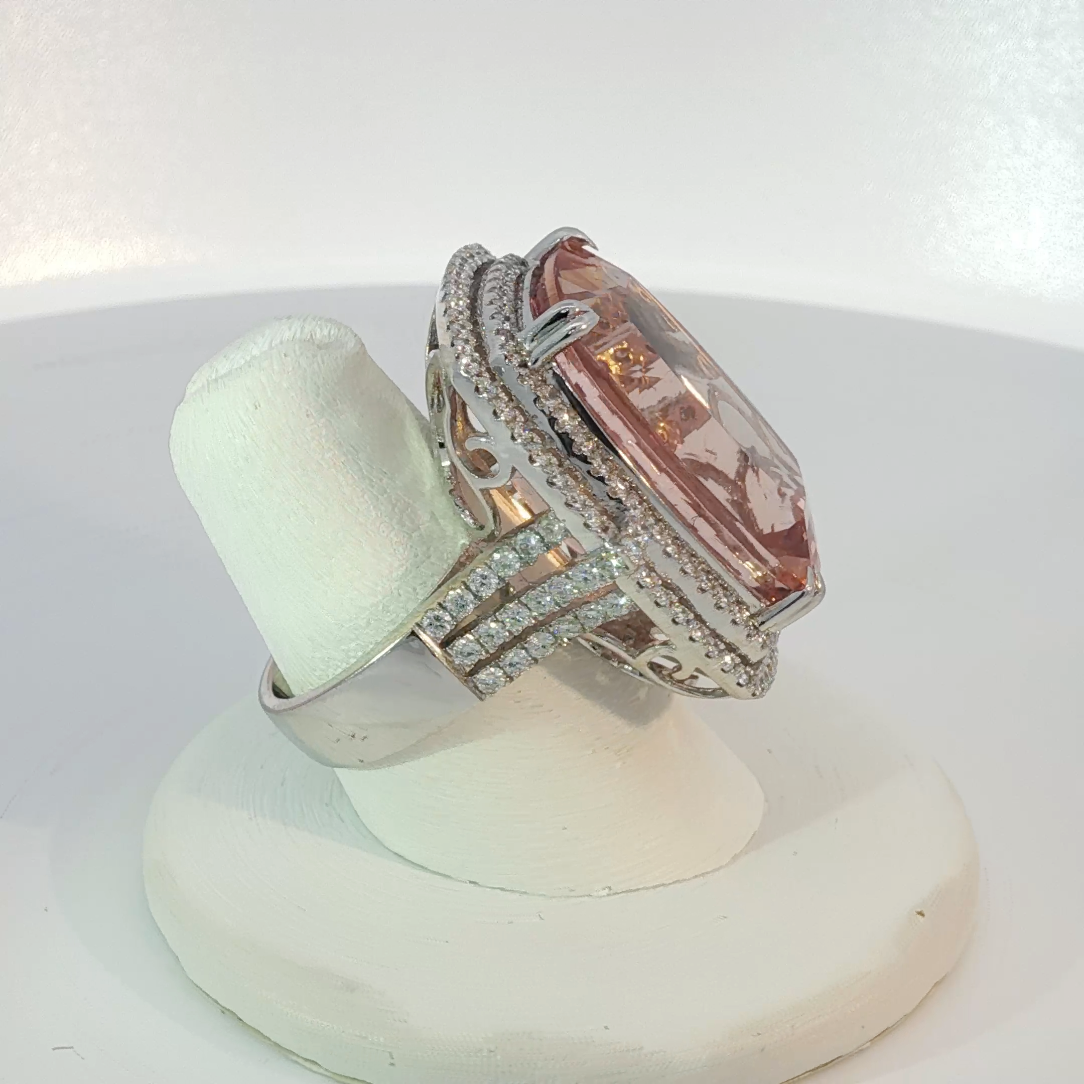 White Gold Cocktail Ring with Reddish Orange Morganite Gemstone