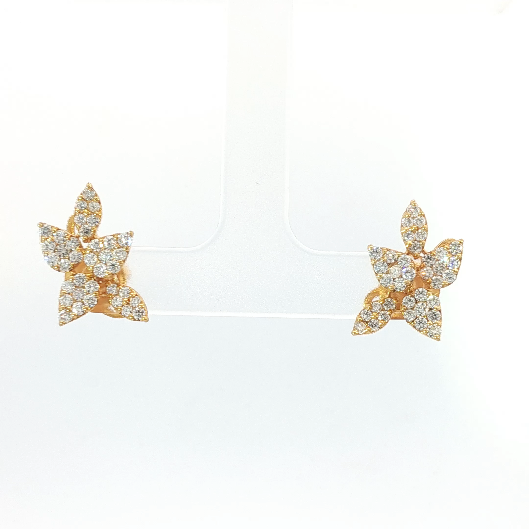 Yellow Gold Floral Diamond Stud Earrings