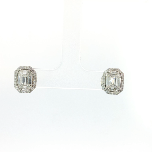 White Gold Stud Earrings with Emerald Cut Diamonds