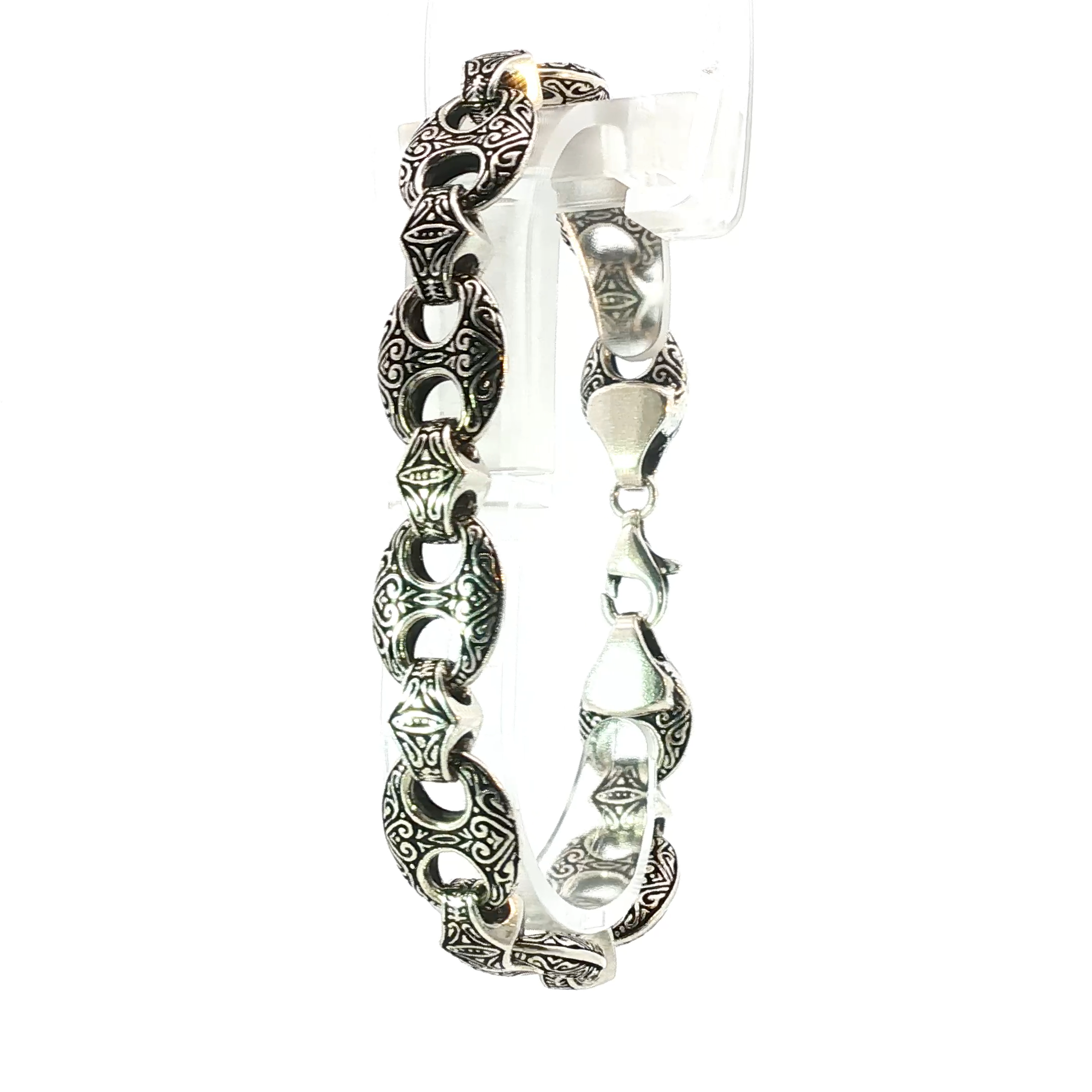 Vintage-Style Engraved Sterling Silver Chain Bracelet