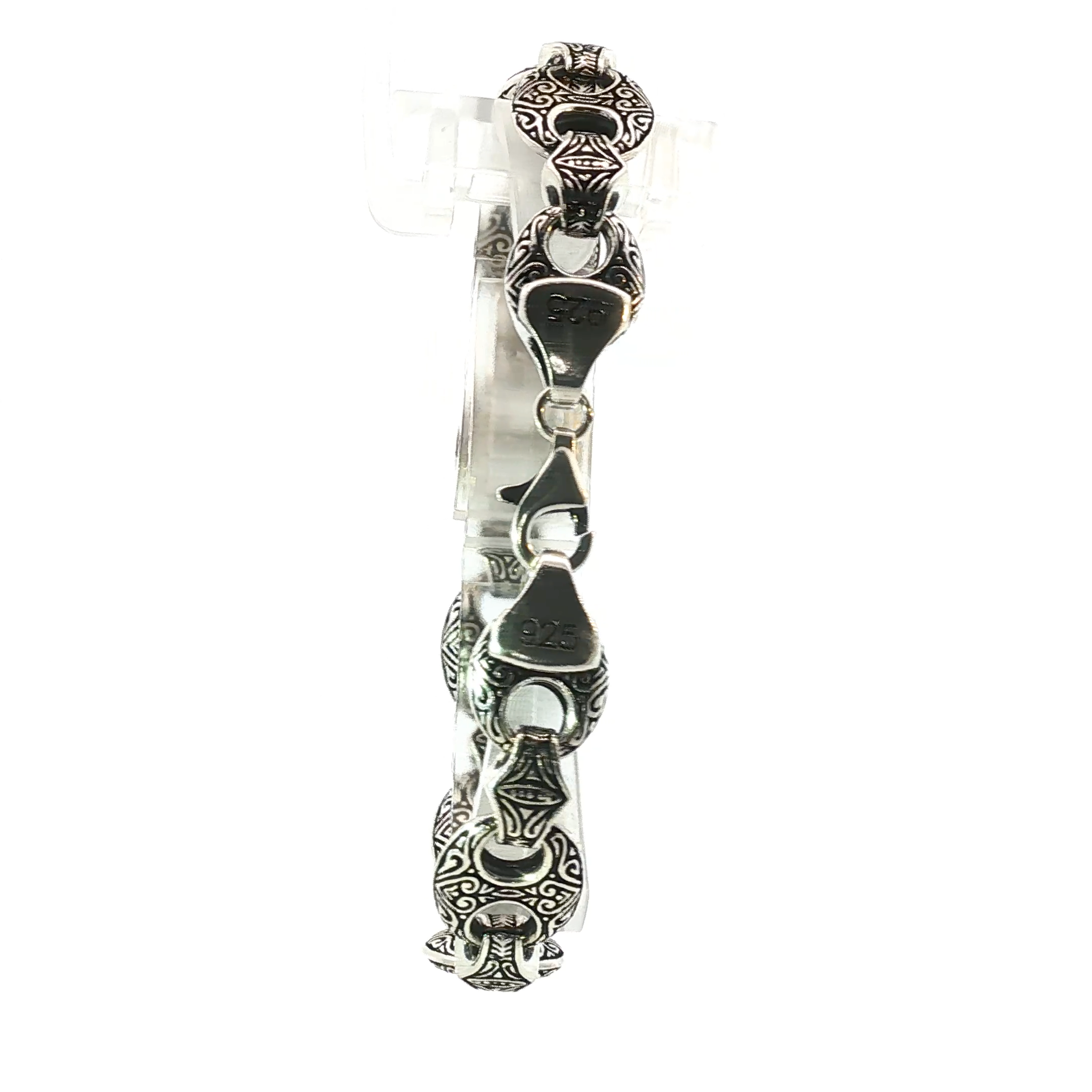 Vintage-Style Engraved Sterling Silver Chain Bracelet