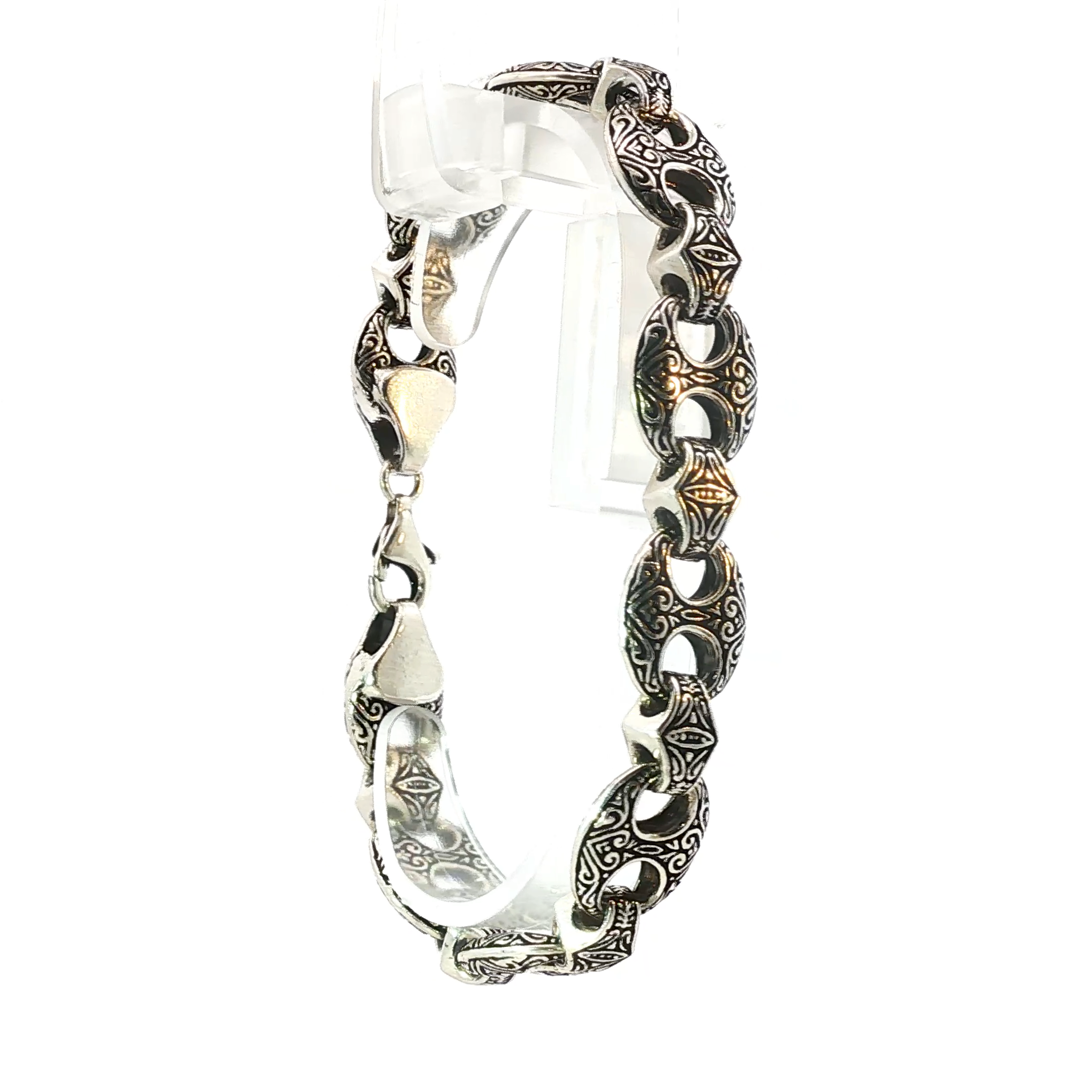 Vintage-Style Engraved Sterling Silver Chain Bracelet