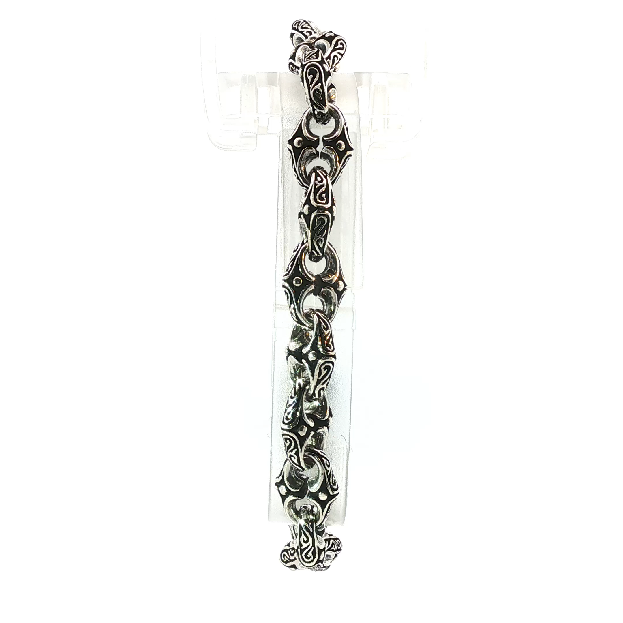 Sterling Silver Gothic Chain Bracelet with Intricate Drawn Detailing