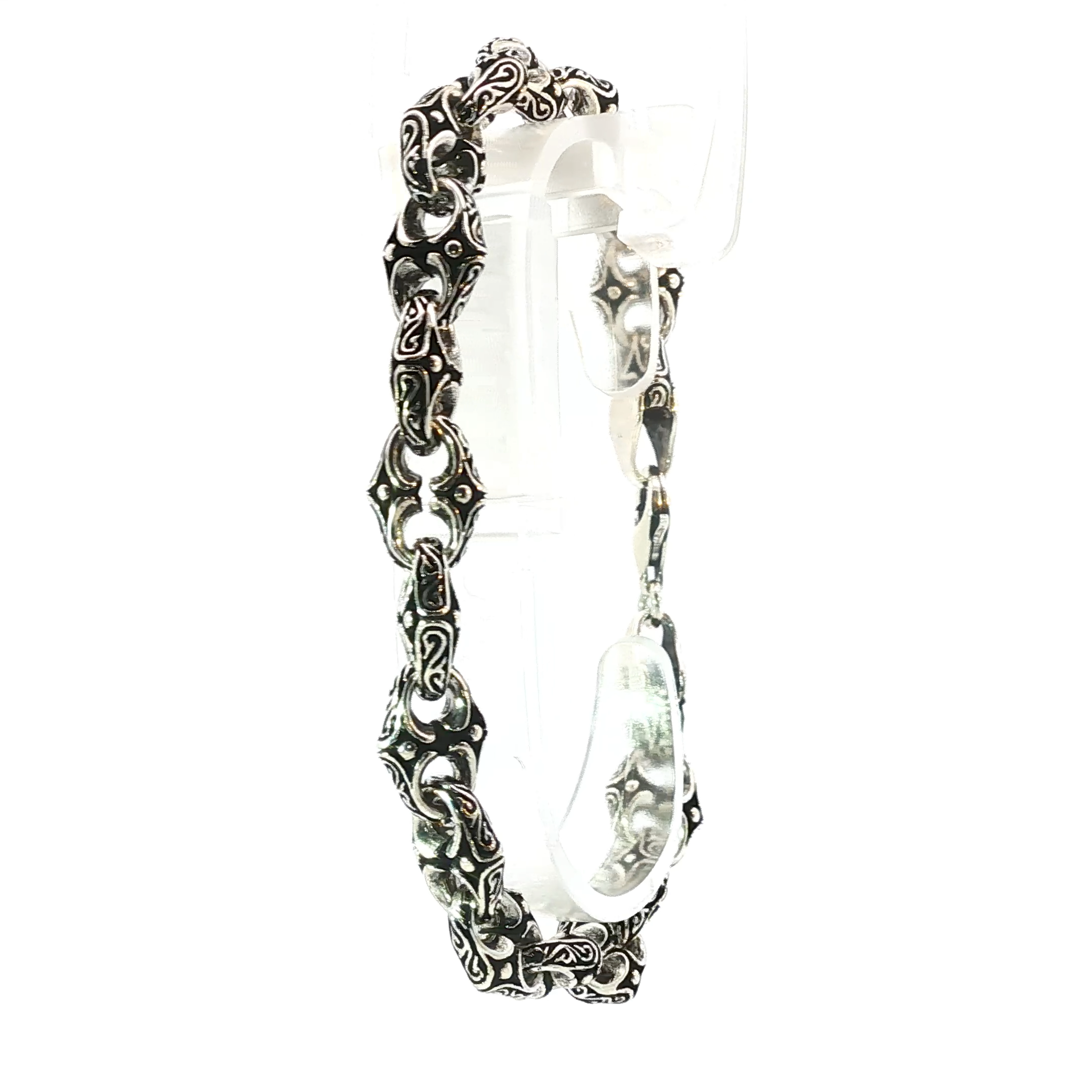 Sterling Silver Gothic Chain Bracelet with Intricate Drawn Detailing