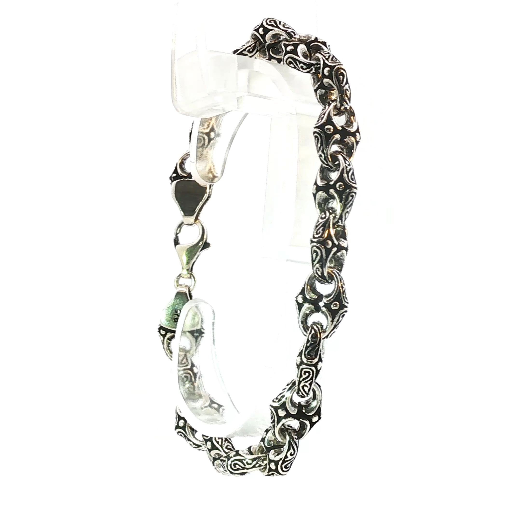Sterling Silver Gothic Chain Bracelet with Intricate Drawn Detailing