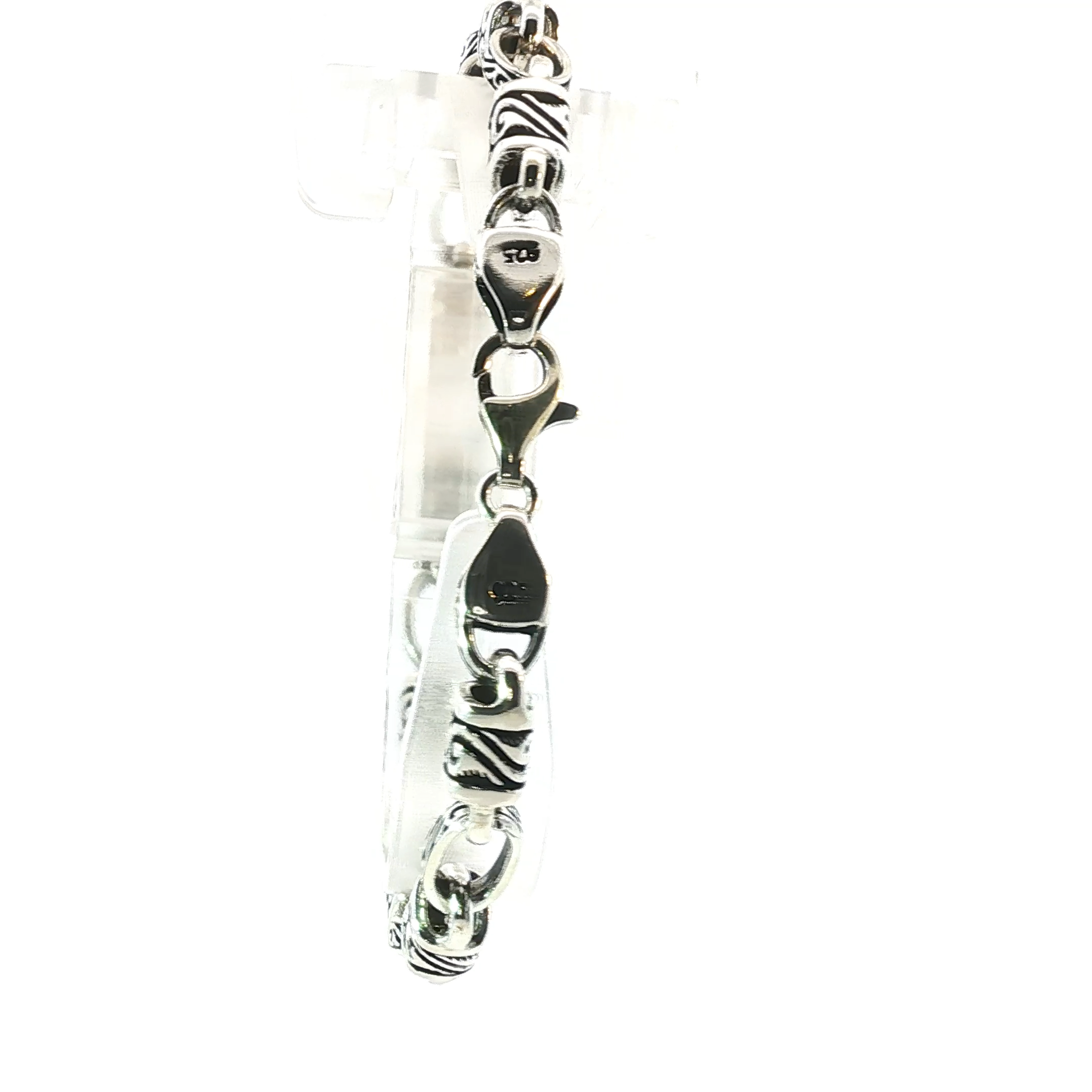 Elegant Silver Chain Link Bracelet with Decorated Barrel Beads