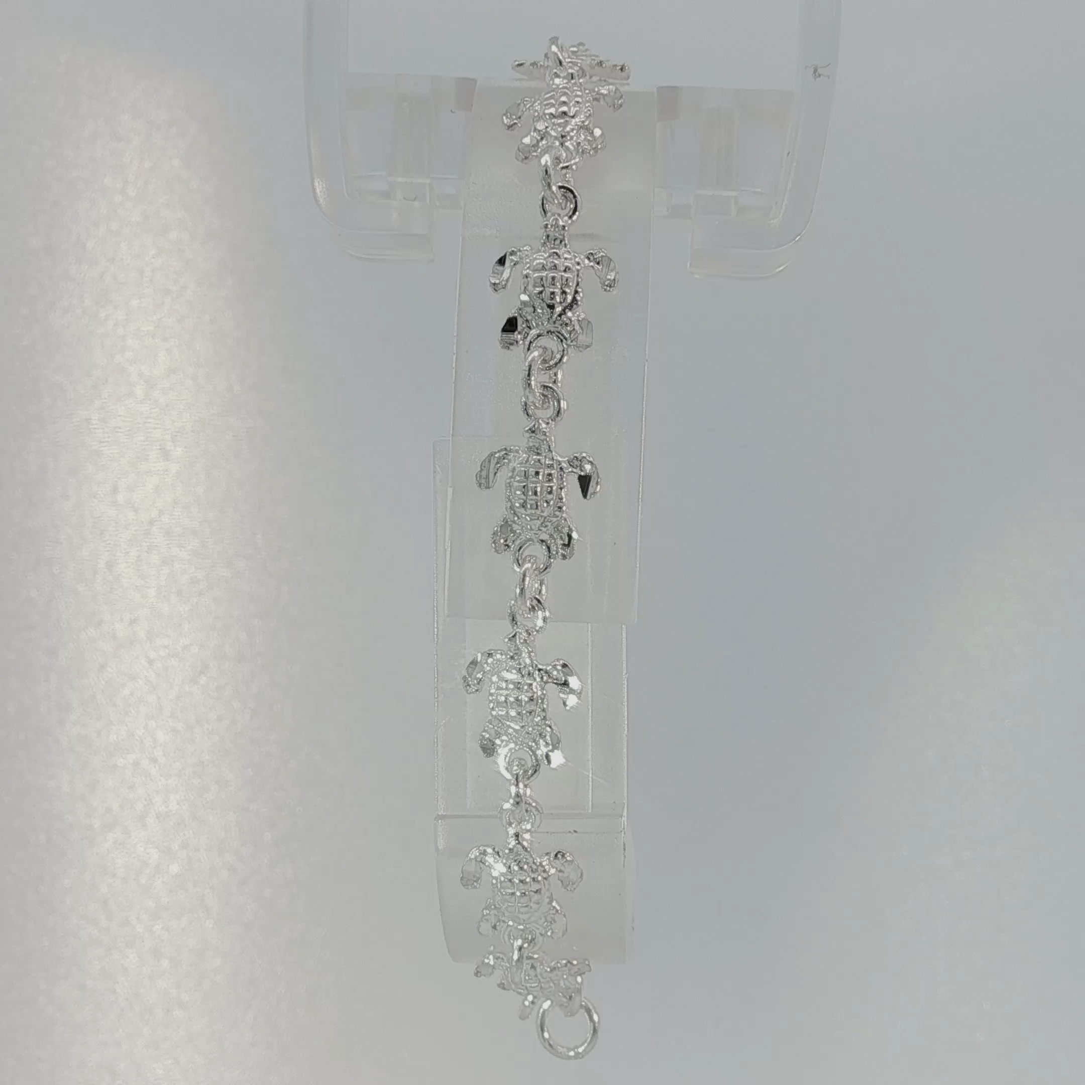 Sterling Silver Turtle Charm Chain Bracelet in White Gold Plated Finish