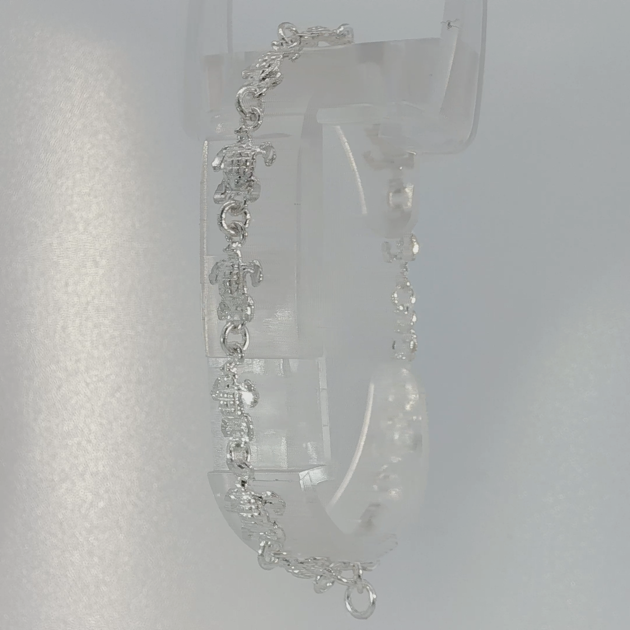 Sterling Silver Turtle Charm Chain Bracelet in White Gold Plated Finish