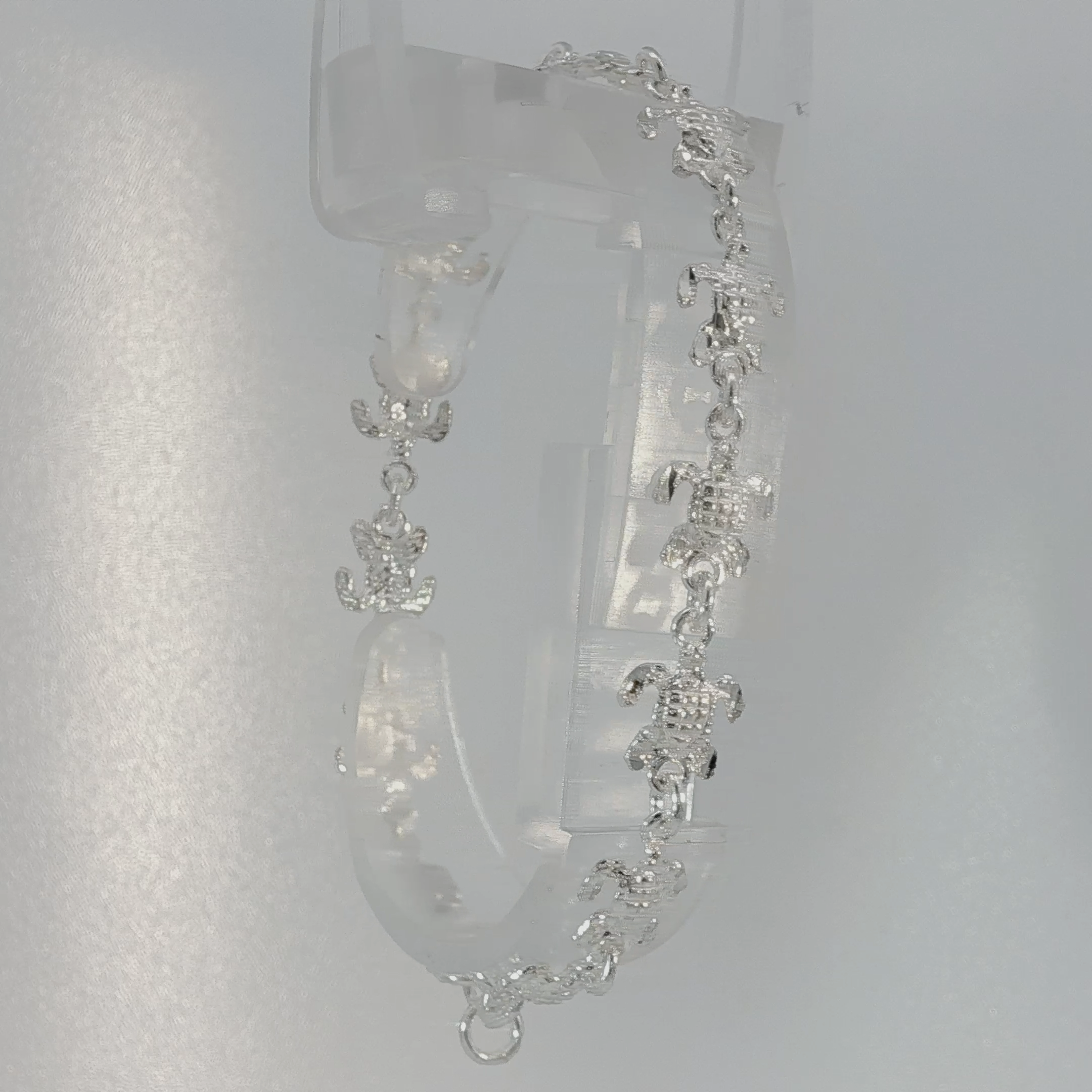 Sterling Silver Turtle Charm Chain Bracelet in White Gold Plated Finish