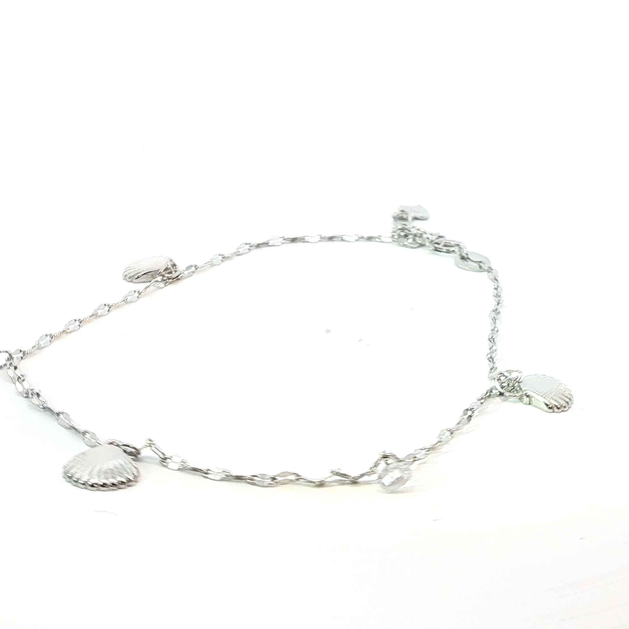 Silver Charm Anklet with Crystal and Seashell Accents