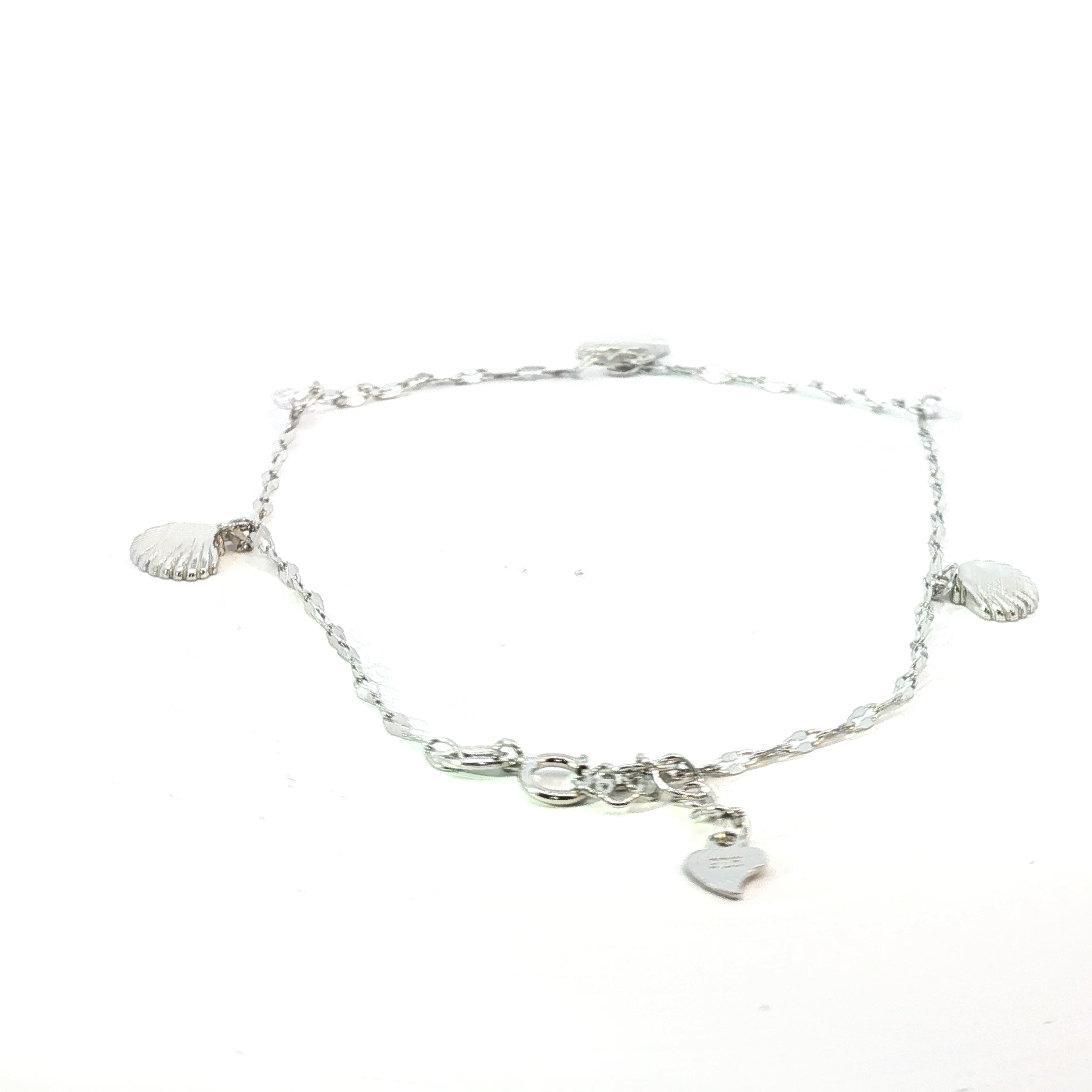 Silver Charm Anklet with Crystal and Seashell Accents