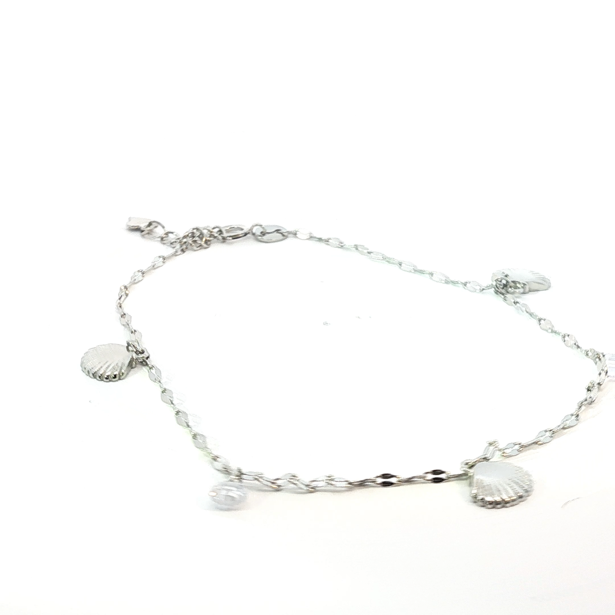 Silver Charm Anklet with Crystal and Seashell Accents