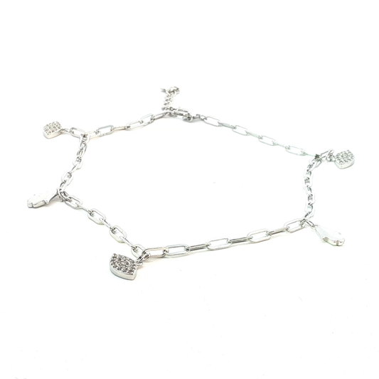 Elegant Silver Chain Anklet with Round Brilliant Diamonds