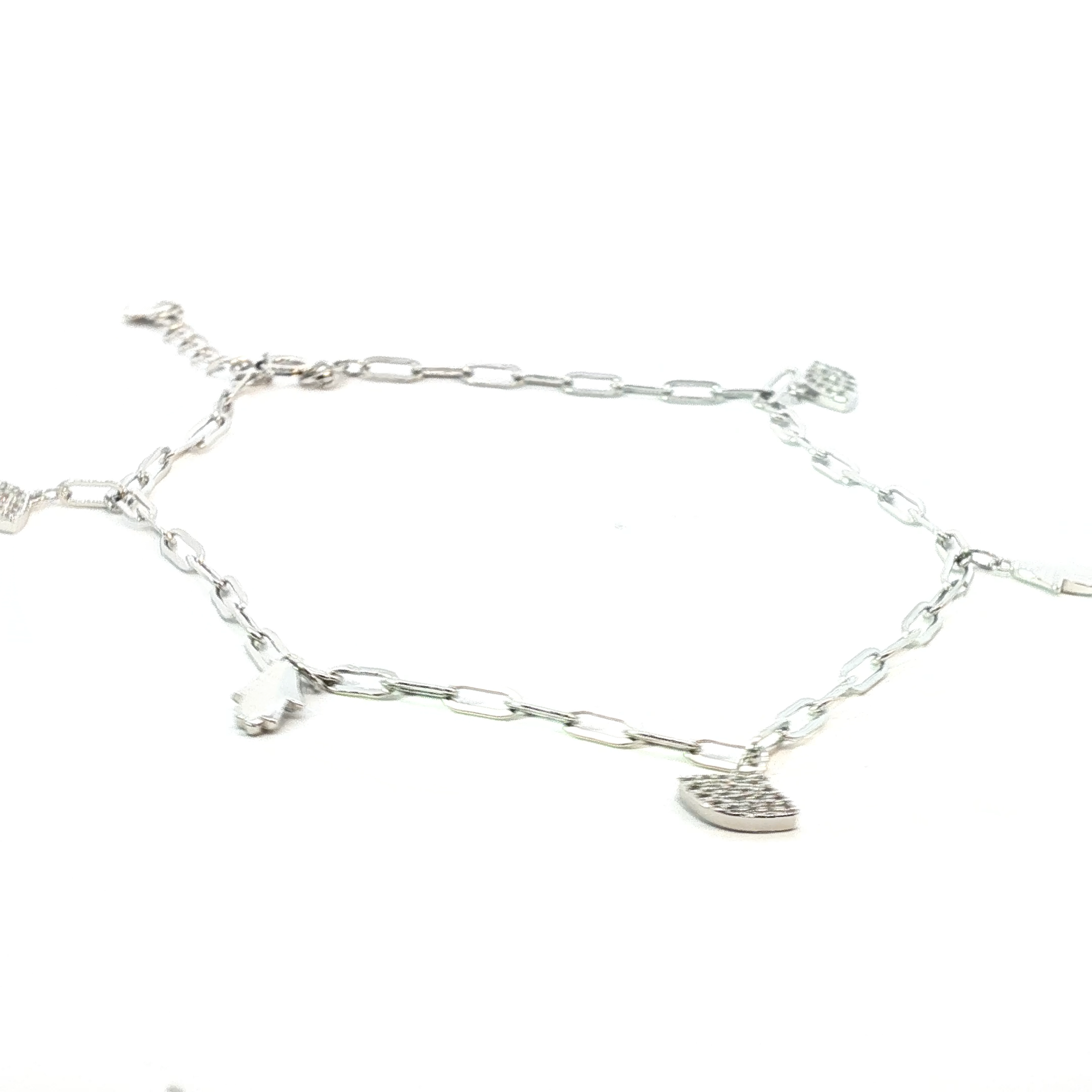 Elegant Silver Chain Anklet with Round Brilliant Diamonds