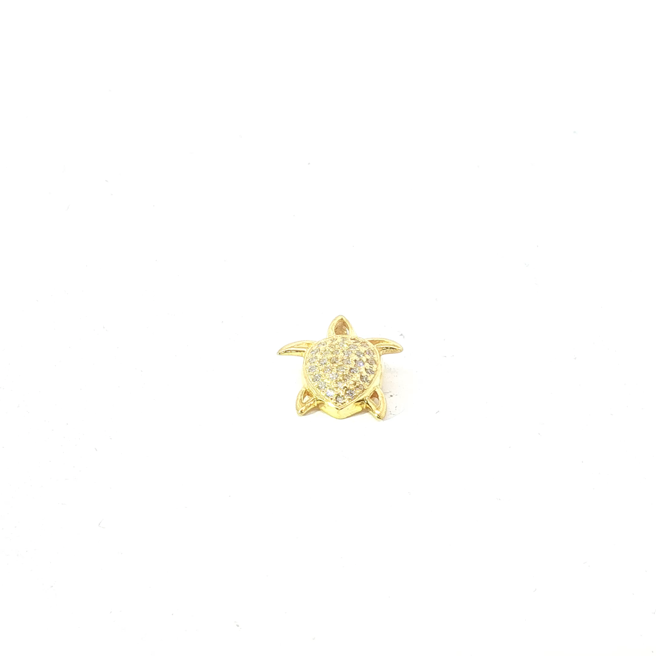 Yellow Gold (Plated Silver) Turtle Pendant with Round Brilliant Cut Diamonds
