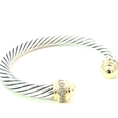 Load image into Gallery viewer, David Yurman Twisted Silver Bangle with 18K Gold & diamond Accents Caps
