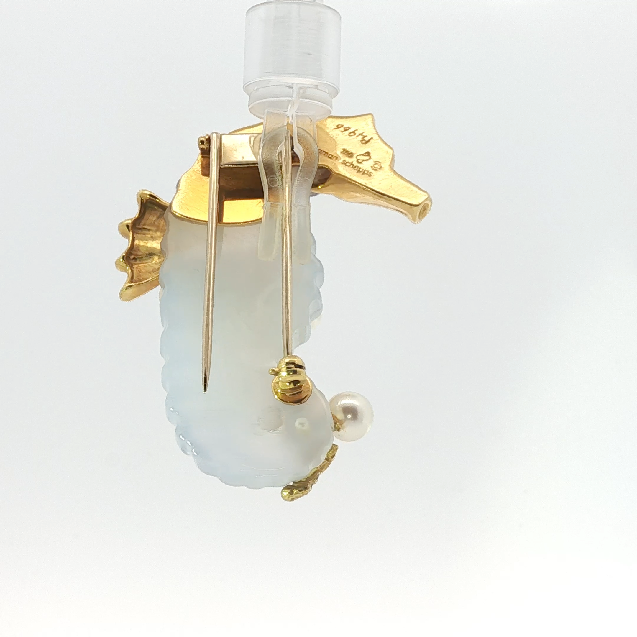 Gold Seaman Schepps Brooch with Pearl Cabochons