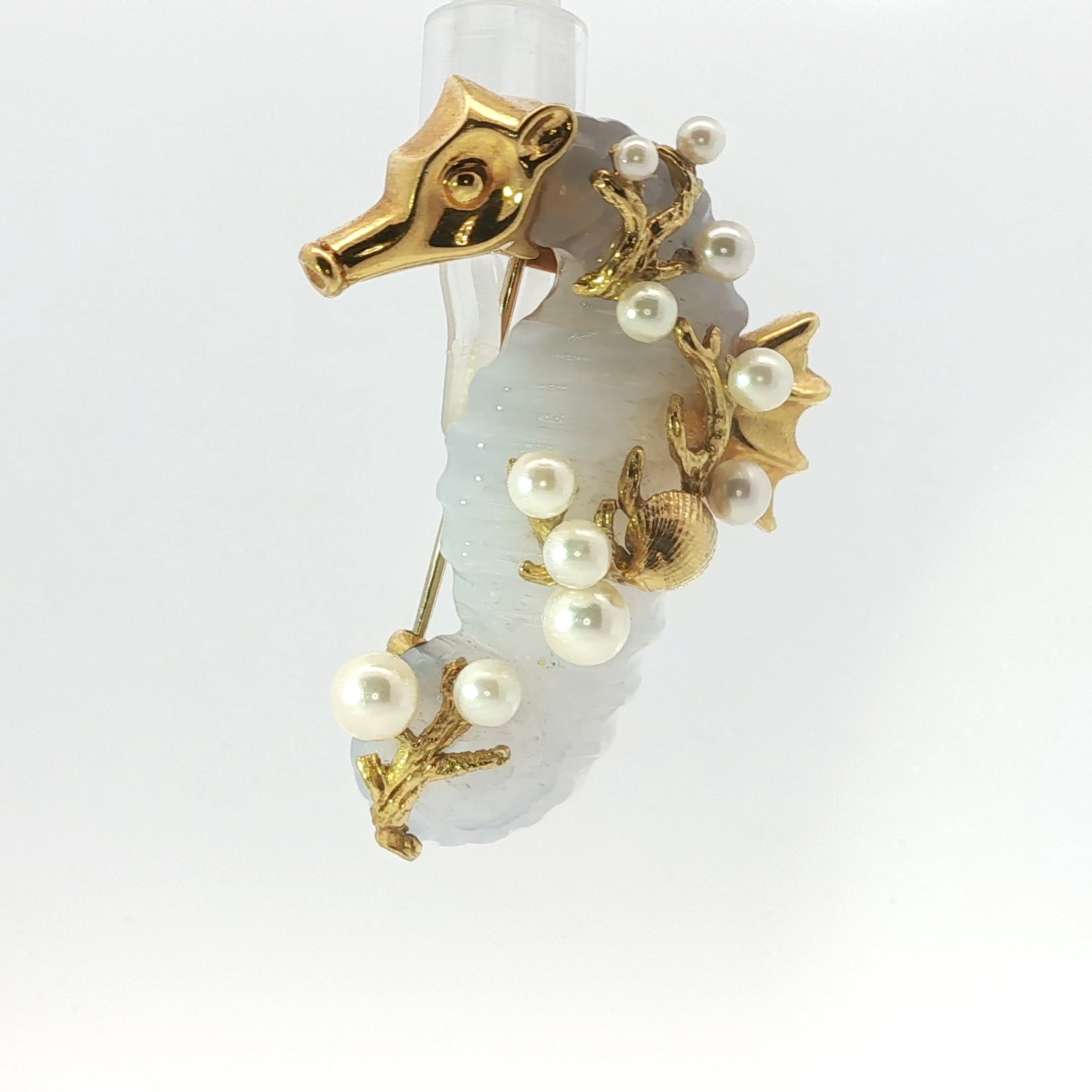 Gold Seaman Schepps Brooch with Pearl Cabochons
