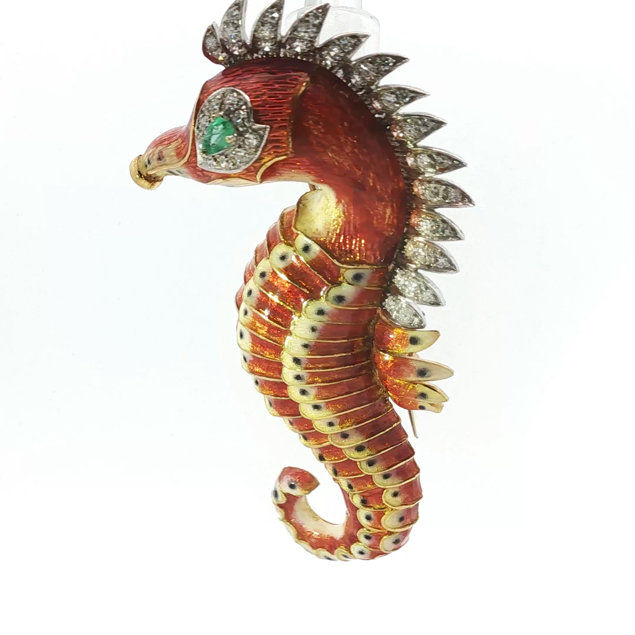 Seahorse Brooch with Green Emerald
