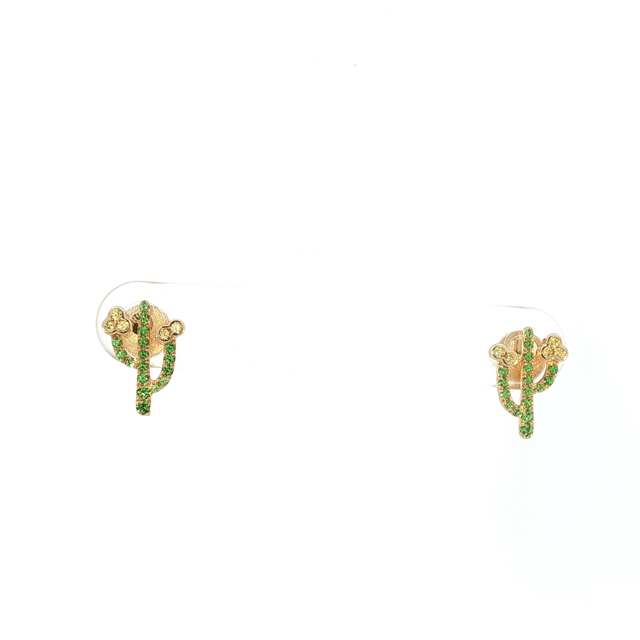 Emerald Cactus Stud Earrings in Yellow Gold