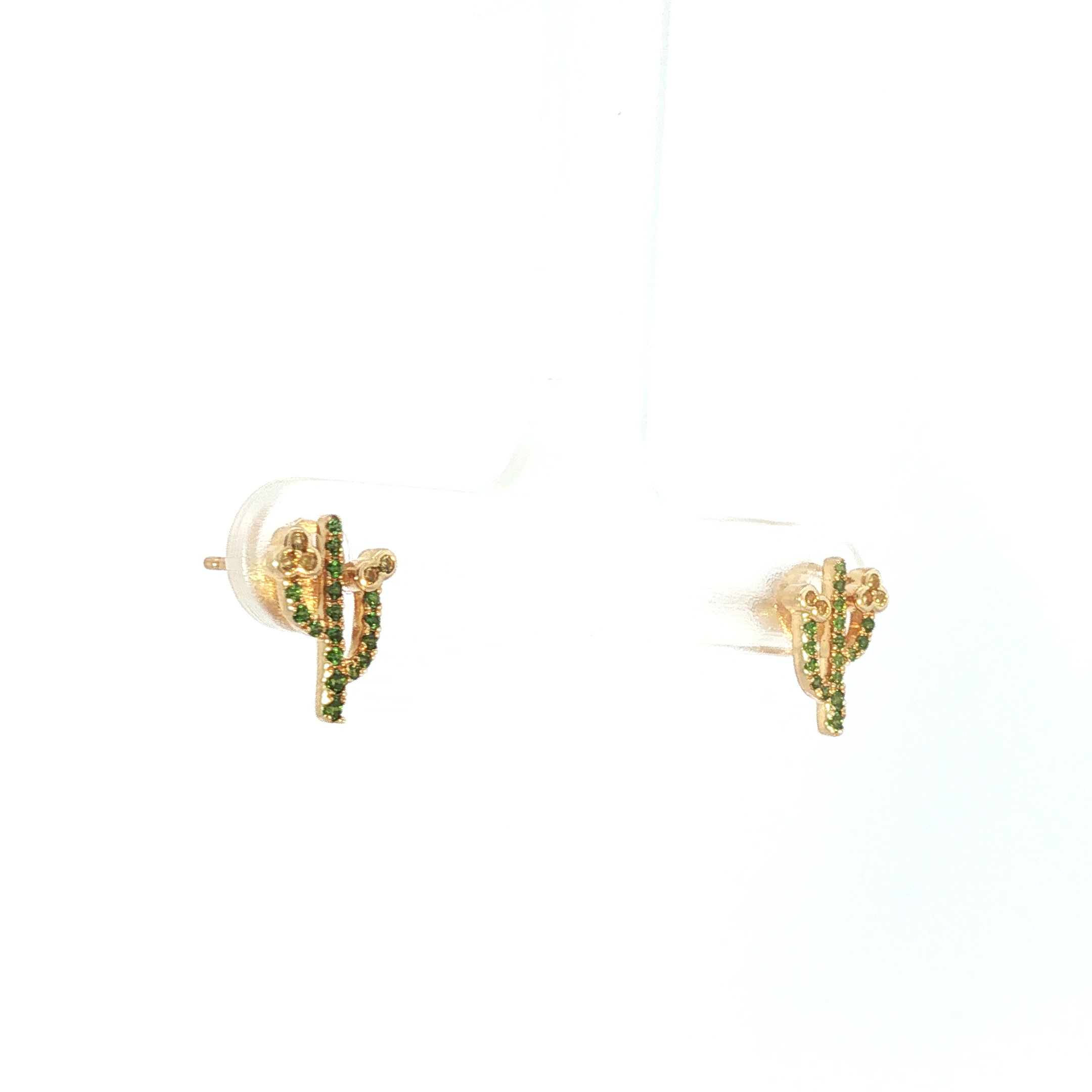 Emerald Cactus Stud Earrings in Yellow Gold