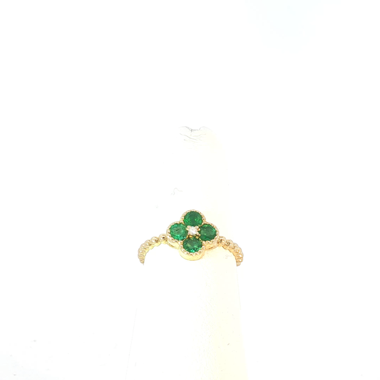 Yellow Gold Ring with Clover Emerald Design