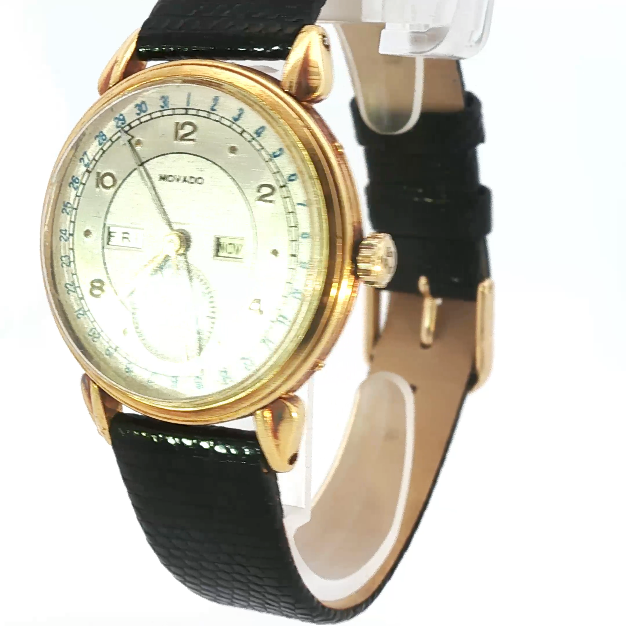 Vintage Movado Yellow Gold Wristwatch with Calendar Complication