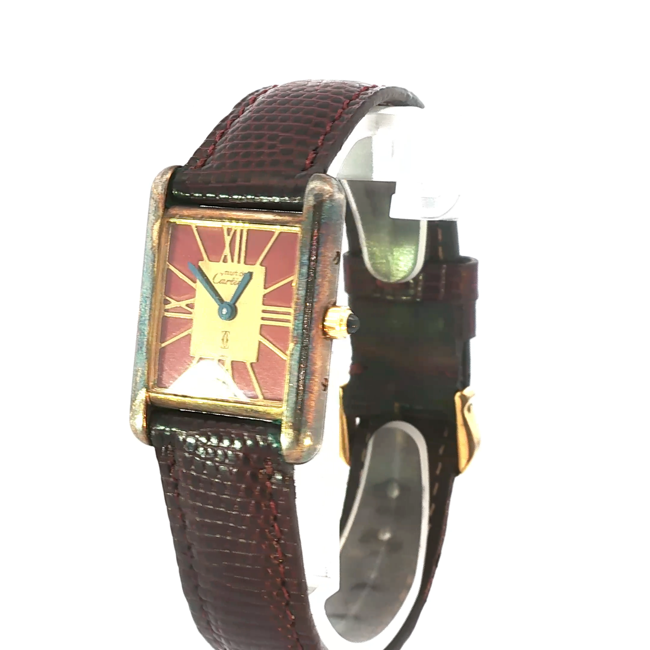 Classic Cartier Yellow Gold Tone Wristwatch with Brown Leather Band