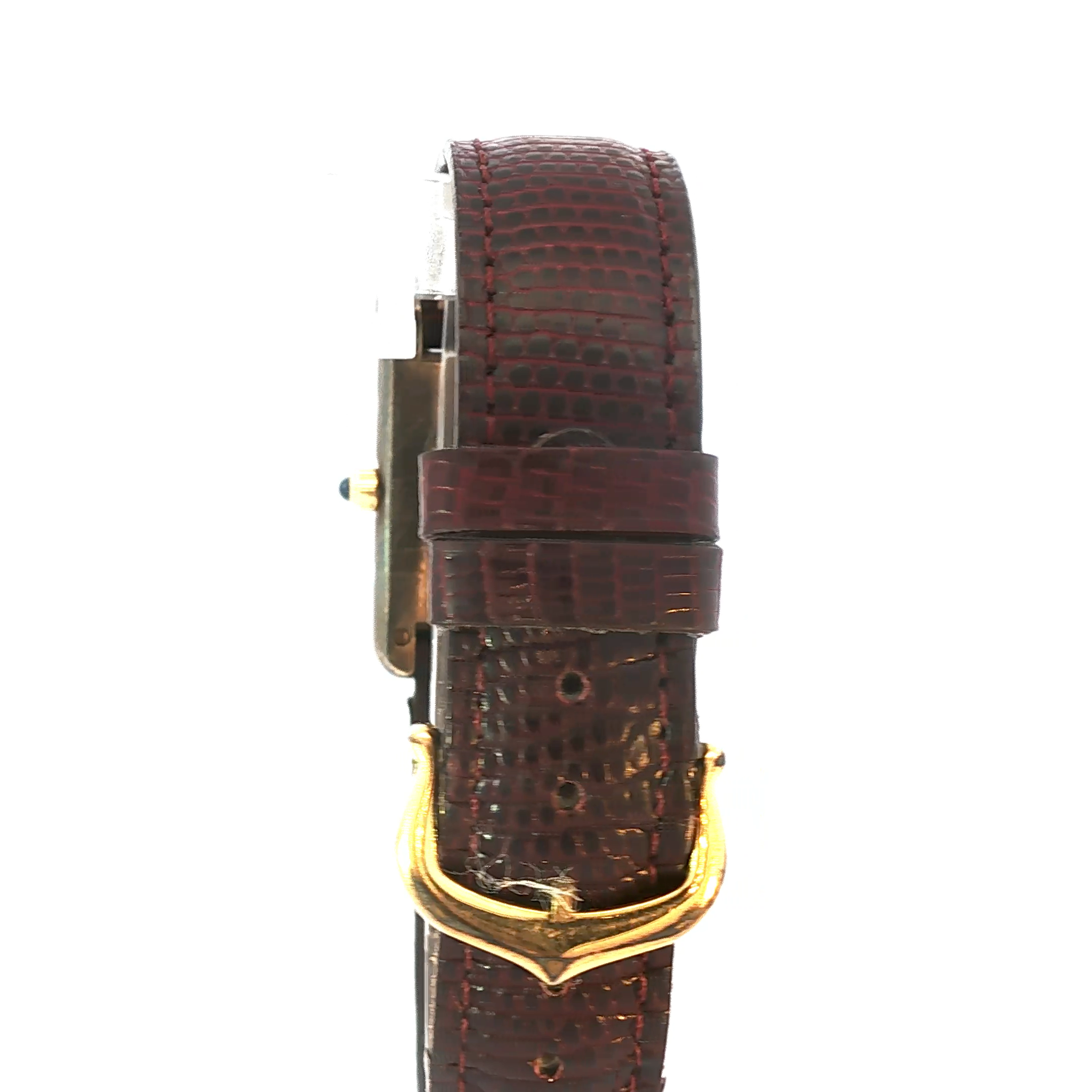 Classic Cartier Yellow Gold Tone Wristwatch with Brown Leather Band