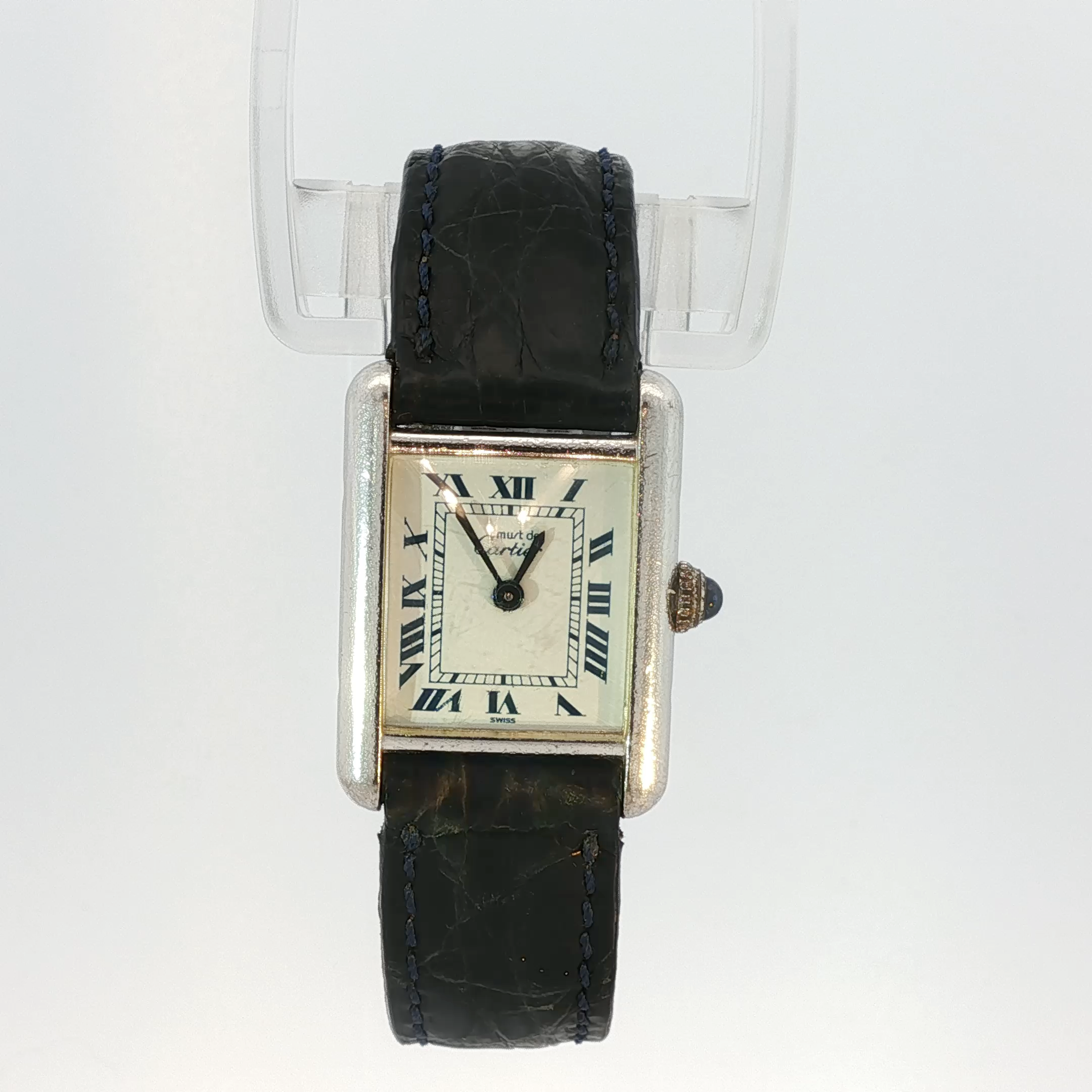 Classic Cartier with Roman Numerals and Black Leather Strap