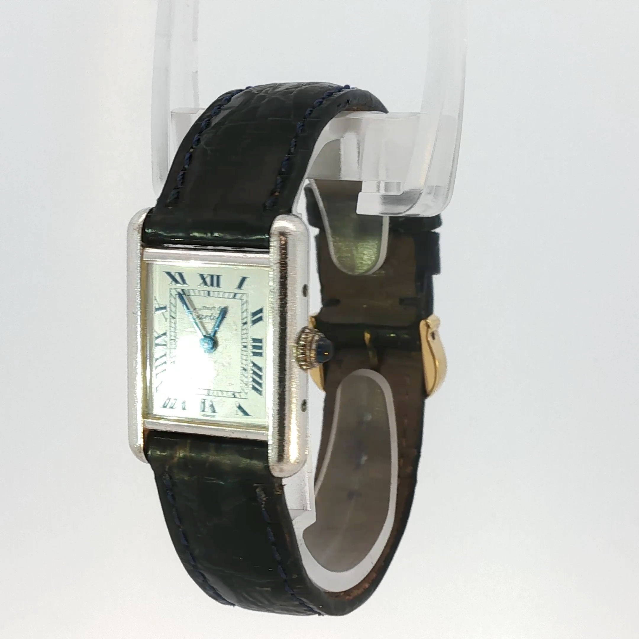Classic Cartier with Roman Numerals and Black Leather Strap