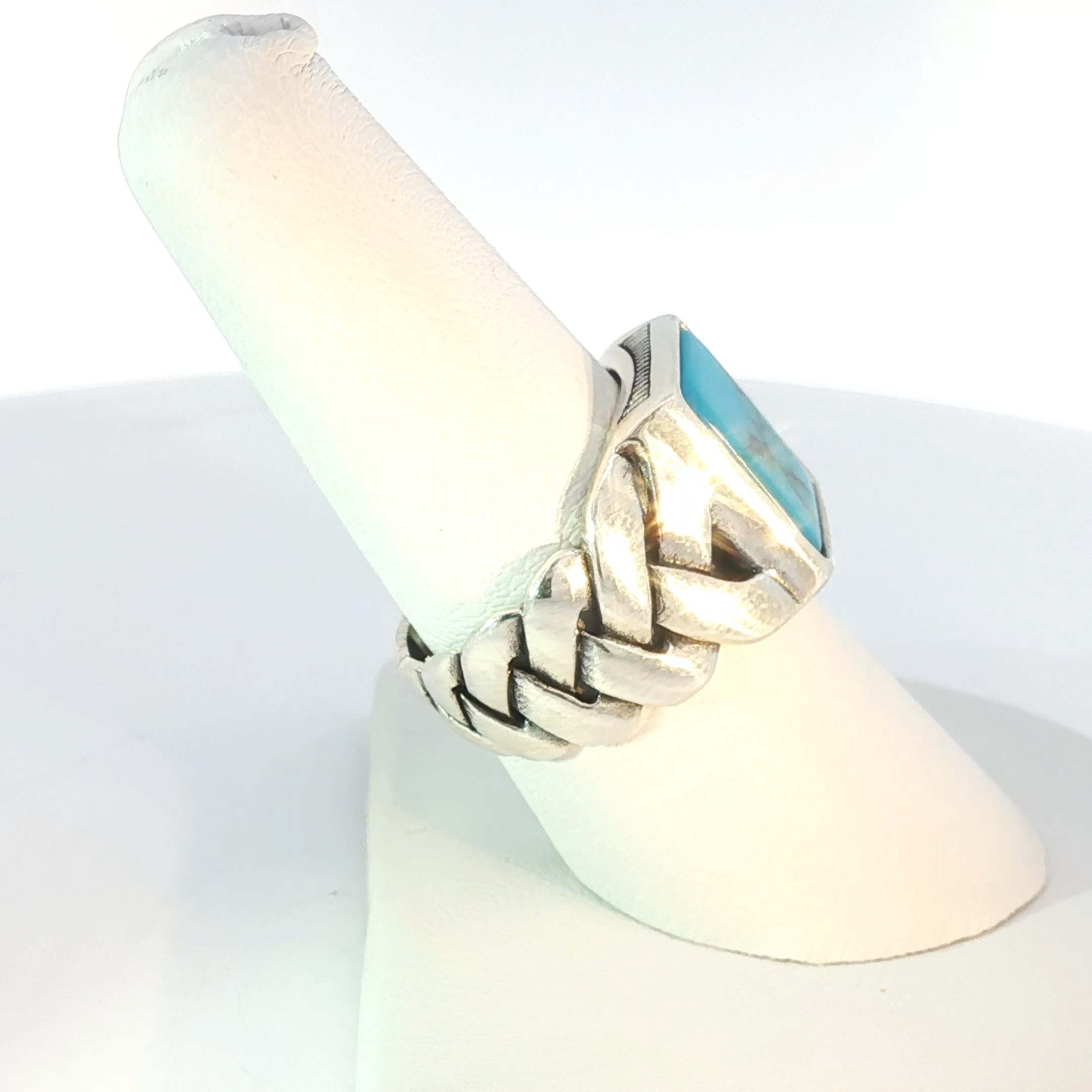 Artisanal Octagonal Turquoise Cabochon Silver Signet Ring