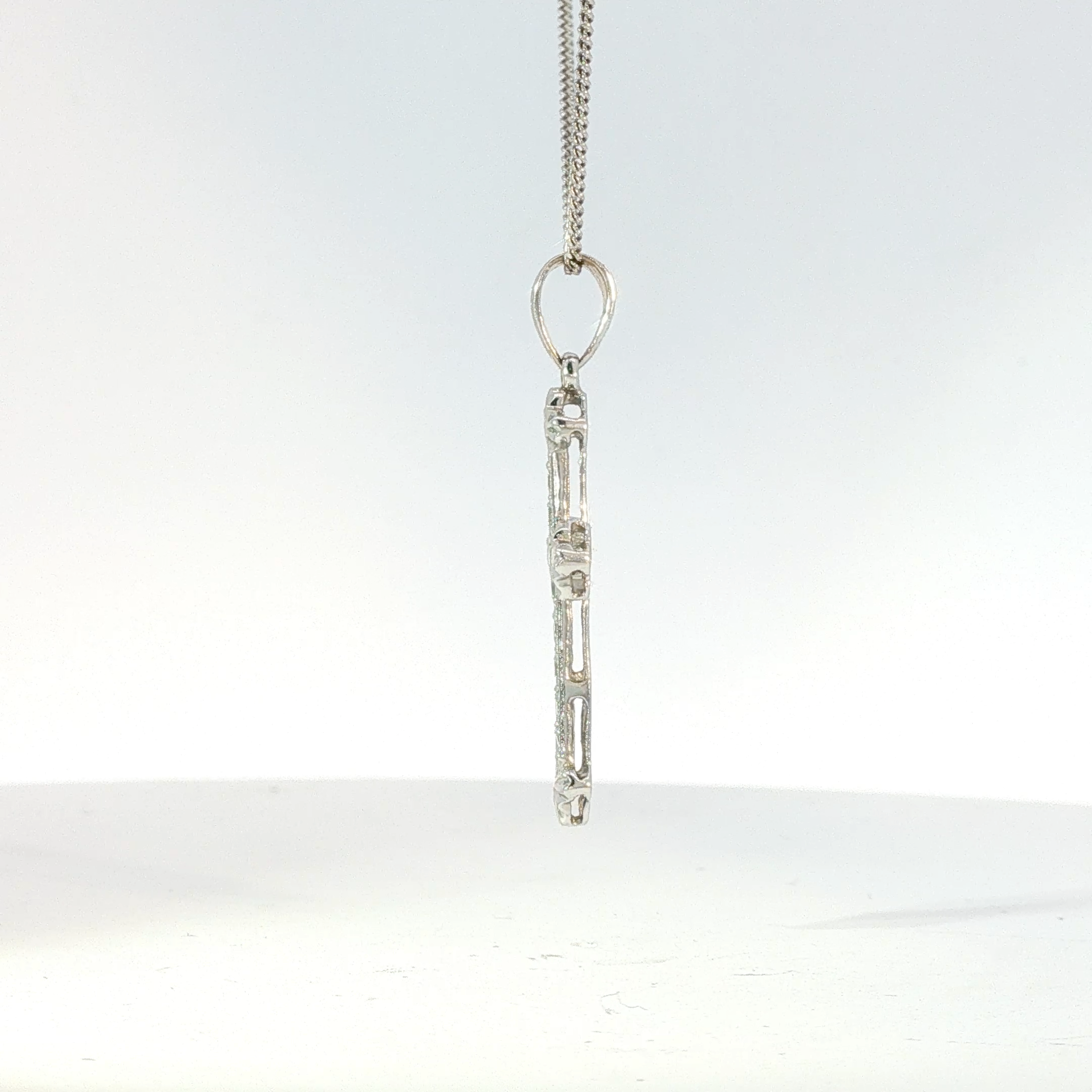 Diamond Cross Pendant in White Gold with Fluted Accents