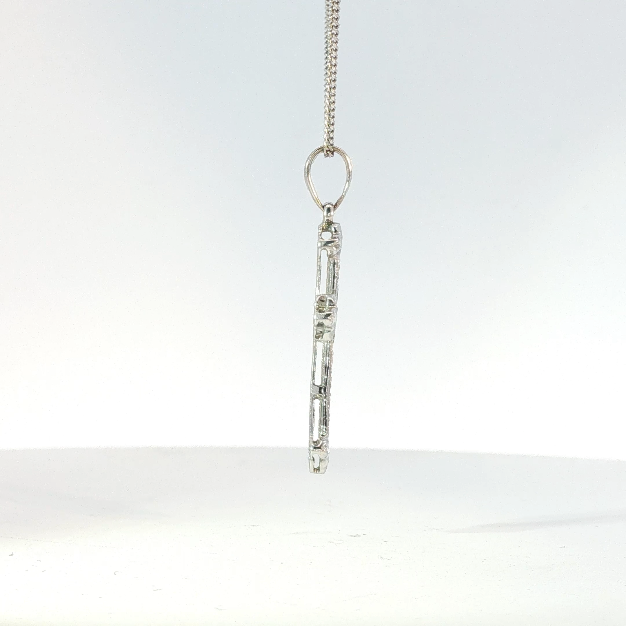 Diamond Cross Pendant in White Gold with Fluted Accents