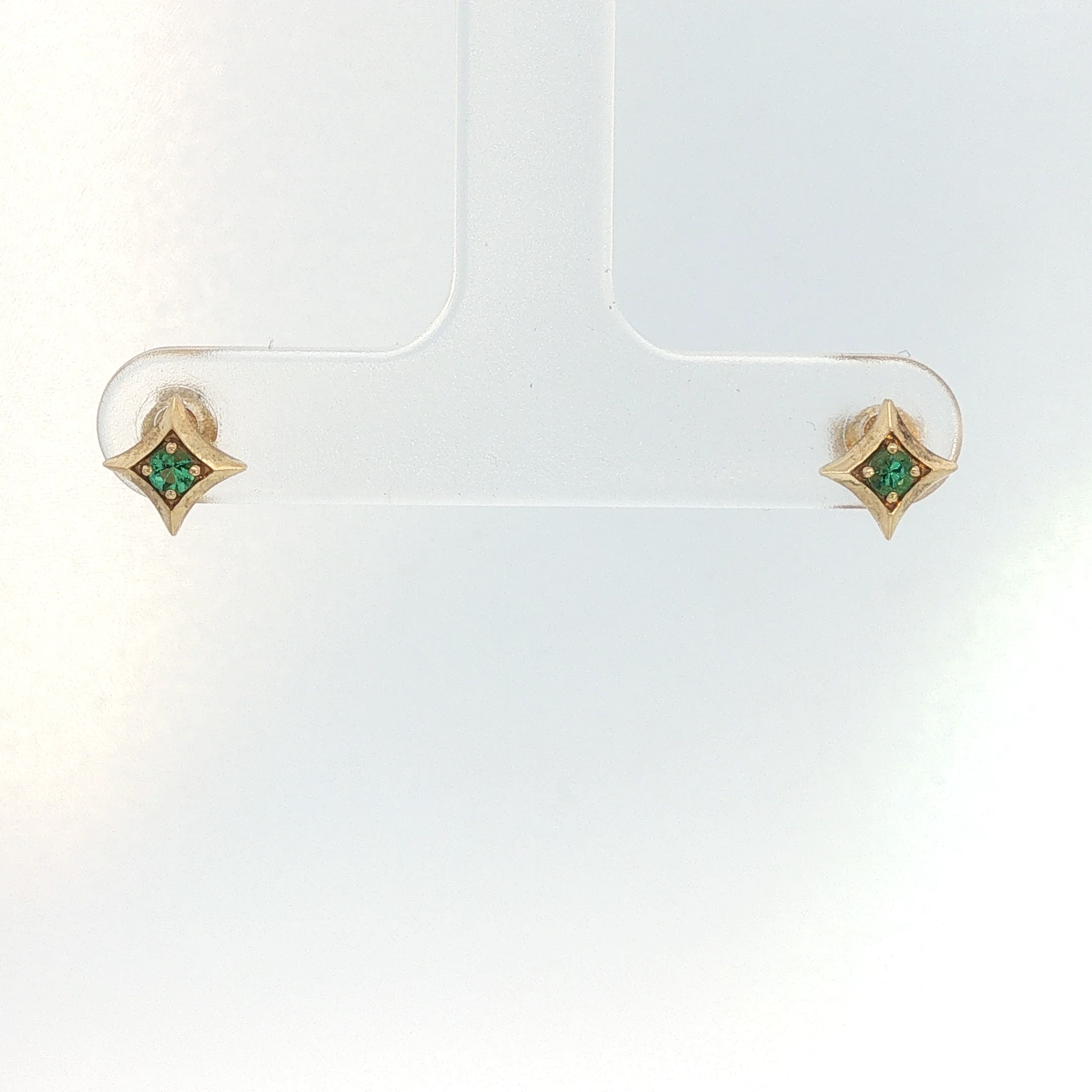 Yellow Gold Emerald Starburst Stud Earrings