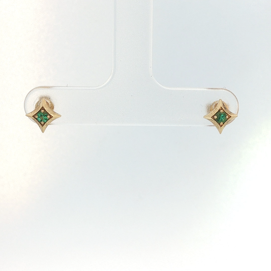 Yellow Gold Emerald Starburst Stud Earrings