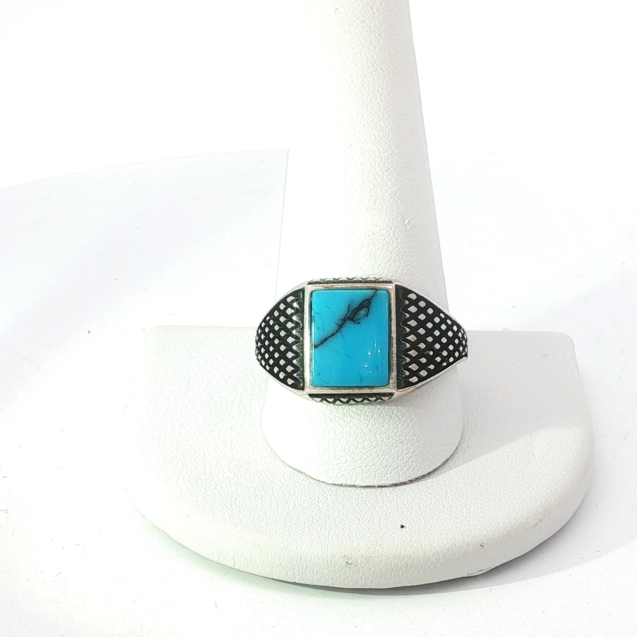 Rectangular Turquoise Silver Signet Ring