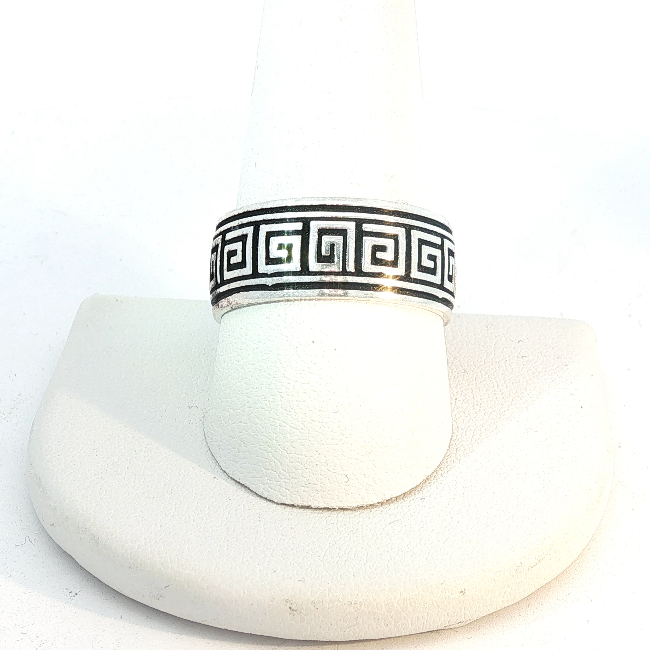 Silver Greek Key Pattern Band Ring