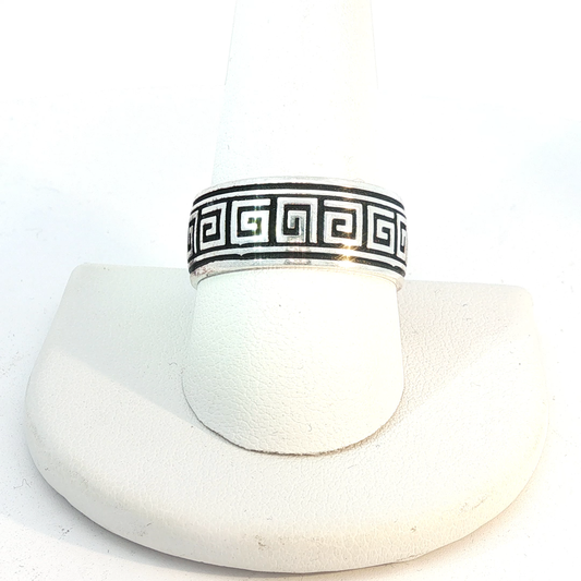 Silver Greek Key Pattern Band Ring