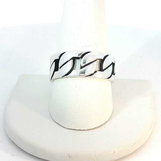 Silver Curb Chain Motif Band Ring