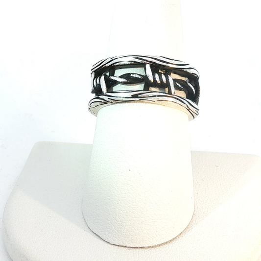 Antiqued Silver Barbed Wire Motif Band Ring