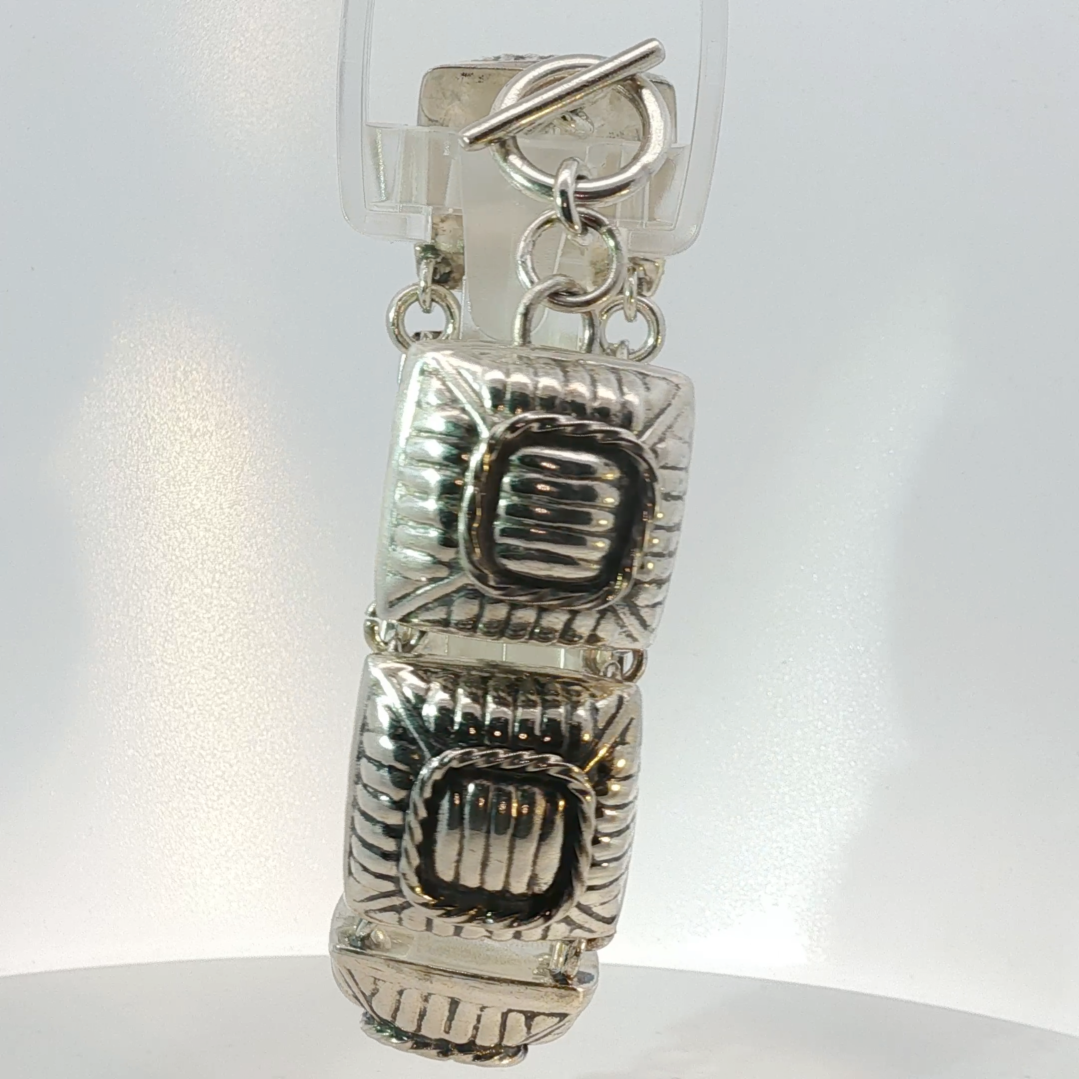 Textured Square Link Chain Bracelet in Silver