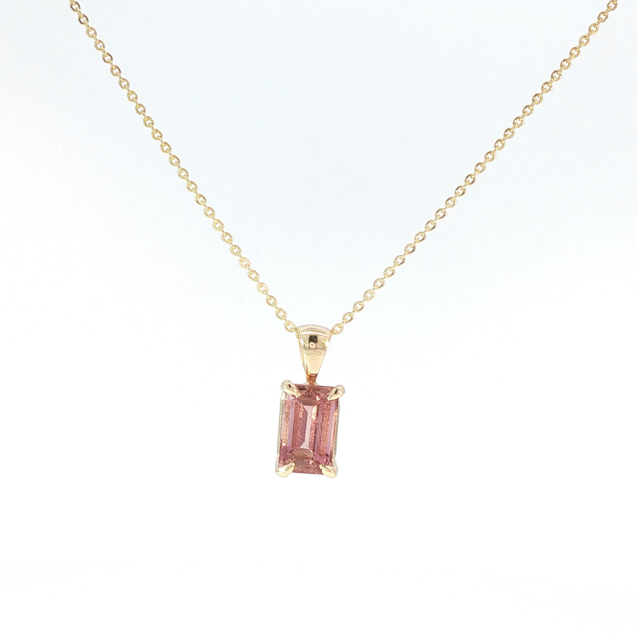 Emerald-Cut Pink Tourmaline Pendant Necklace in Yellow Gold